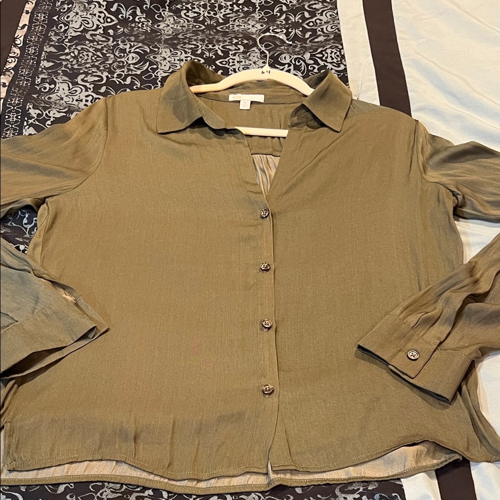 GB girls Olive Green Button-Front Collared Blouse
